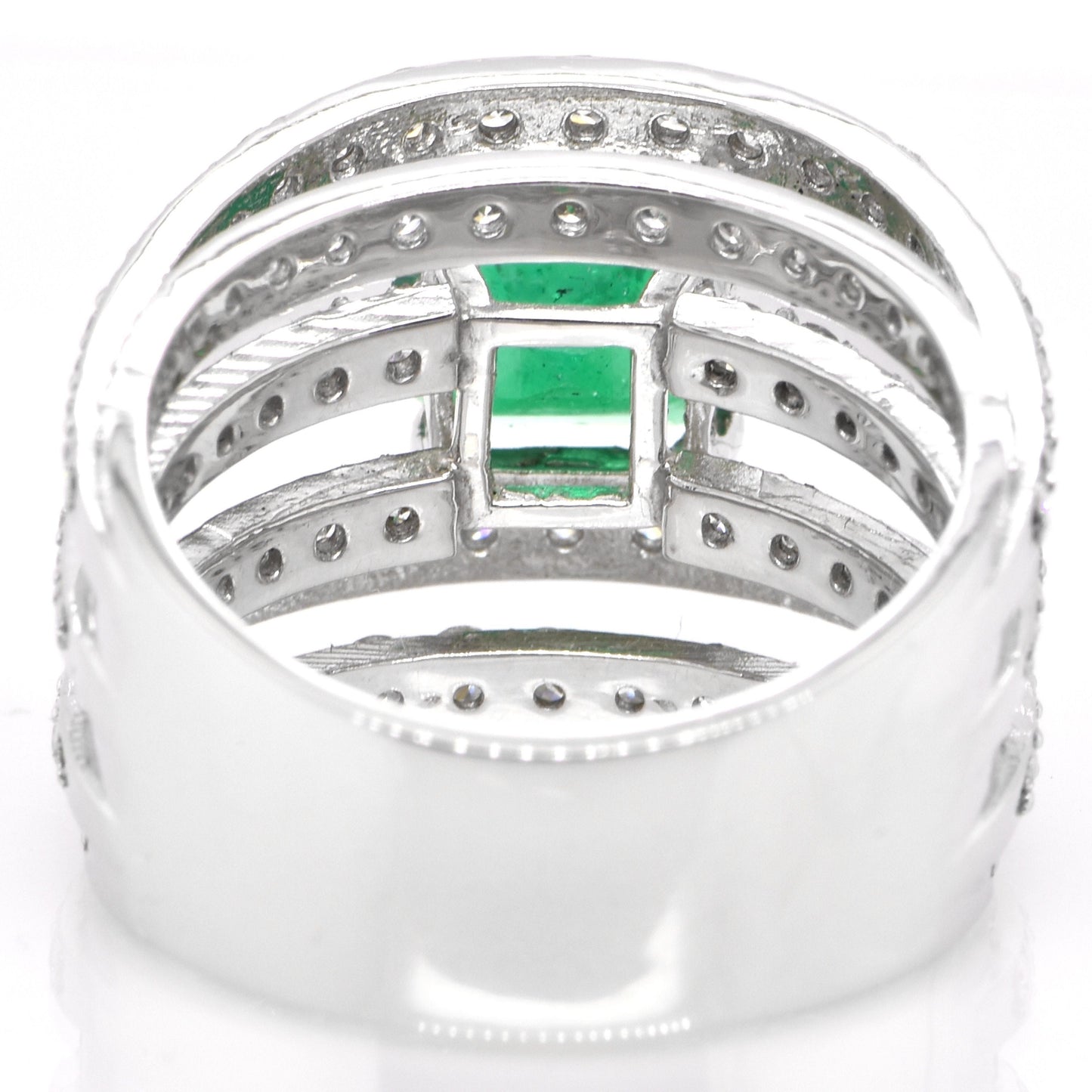 Vintage 18K White Gold Emerald and Diamond Cocktail Ring, Antique Natural Emerald Wedding Band, Unique Emerald Statement Ring for Her