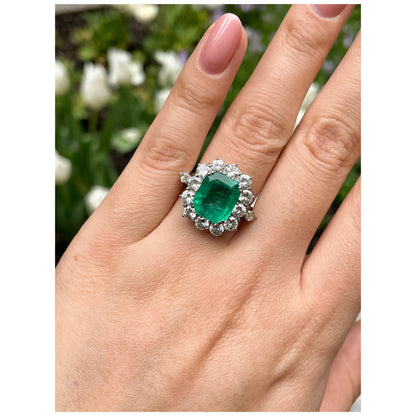 Art Deco Emerald Engagement Ring, Antique Natural Emerald and Diamond Wedding Ring, Vintage Emerald Statement Ring, Emerald Gold Ring