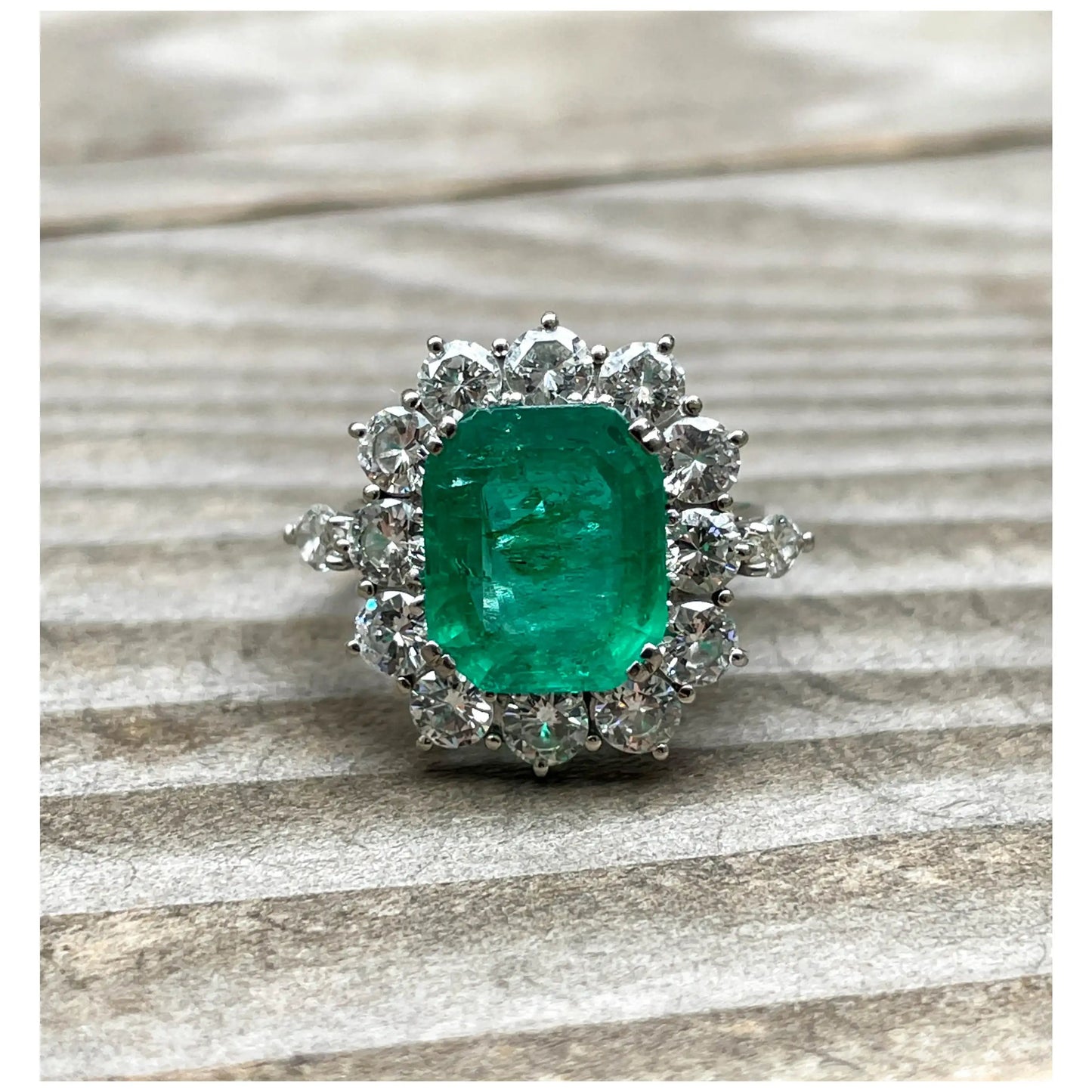 Art Deco Emerald Engagement Ring, Antique Natural Emerald and Diamond Wedding Ring, Vintage Emerald Statement Ring, Emerald Gold Ring