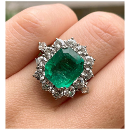 Art Deco Emerald Engagement Ring, Antique Natural Emerald and Diamond Wedding Ring, Vintage Emerald Statement Ring, Emerald Gold Ring