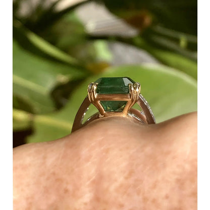 5 Carat Natural Emerald Engagement Ring, Minimalist Emerald and Diamond Statement Ring, Antique Emerald Wedding Ring, Emerald Gold Ring