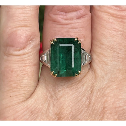 5 Carat Natural Emerald Engagement Ring, Minimalist Emerald and Diamond Statement Ring, Antique Emerald Wedding Ring, Emerald Gold Ring