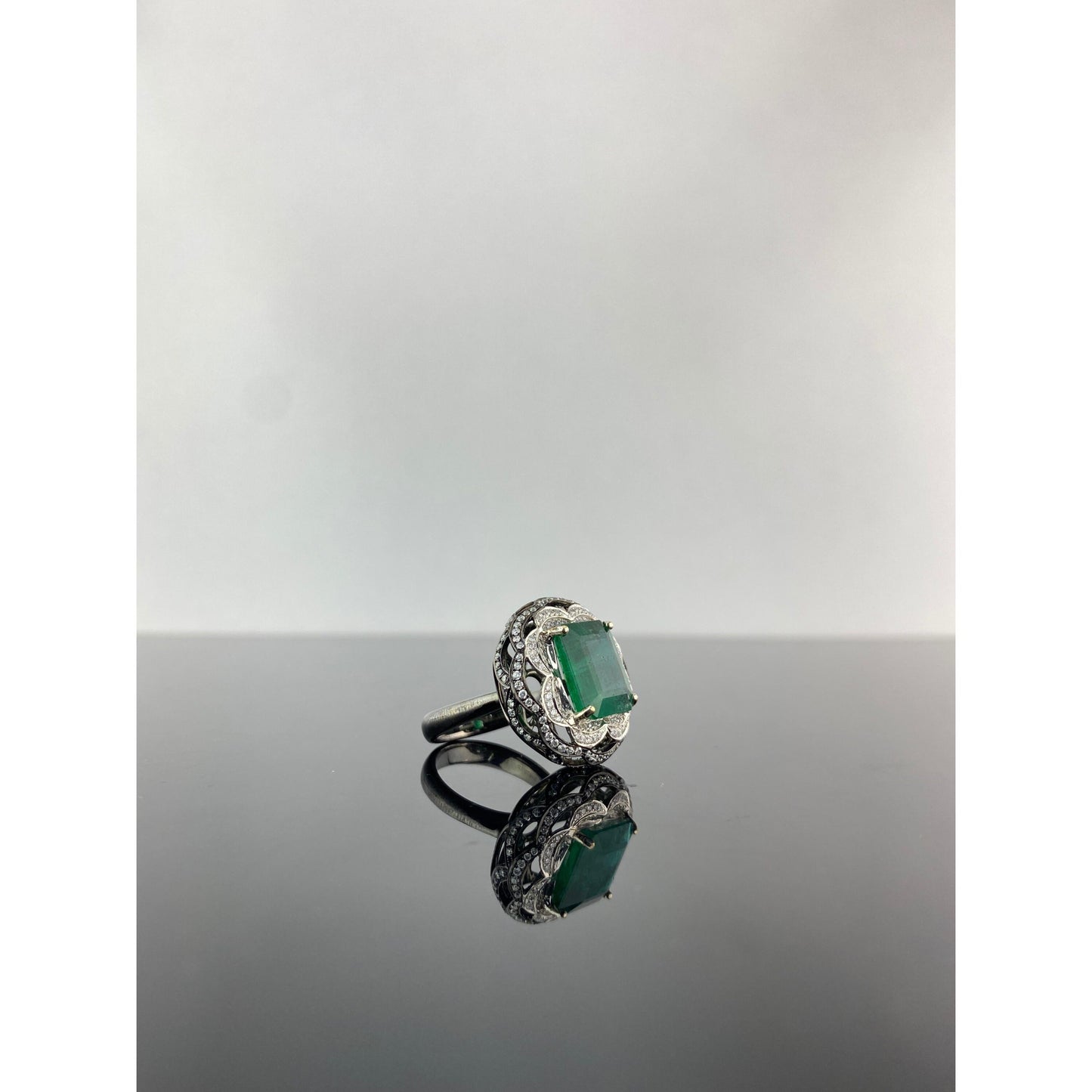 Anillo de compromiso antiguo con esmeralda natural, anillo de bodas vintage con esmeralda y diamantes, anillo de declaración exclusivo con diamantes esmeralda, regalo de aniversario