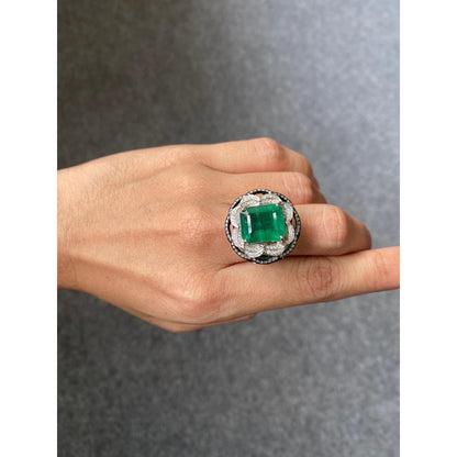 Anillo de compromiso antiguo con esmeralda natural, anillo de bodas vintage con esmeralda y diamantes, anillo de declaración exclusivo con diamantes esmeralda, regalo de aniversario