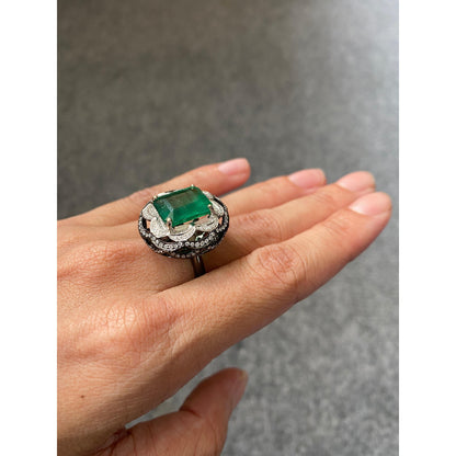 Anillo de compromiso antiguo con esmeralda natural, anillo de bodas vintage con esmeralda y diamantes, anillo de declaración exclusivo con diamantes esmeralda, regalo de aniversario