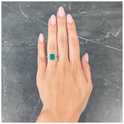 3 Carat Natural Emerald and Diamond Engagement Ring, Minimalist Emerald Statement Ring for Her, Antique Emerald Wedding Ring