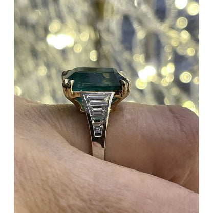 5 Carat Natural Emerald Engagement Ring, Minimalist Emerald and Diamond Statement Ring, Antique Emerald Wedding Ring, Emerald Gold Ring