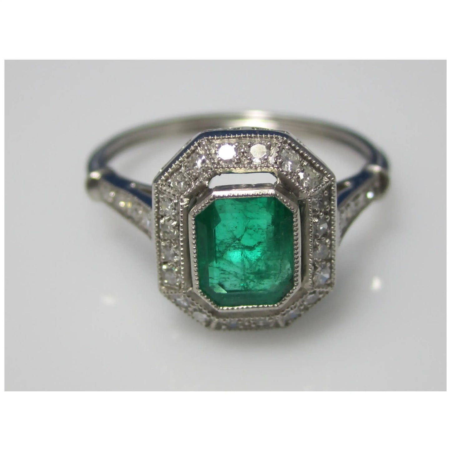 Halo Emerald and Diamond Engagement Ring, Antique Natural Emerald Wedding Ring, Vintage Emerald Gold Ring, Statement Ring for Her