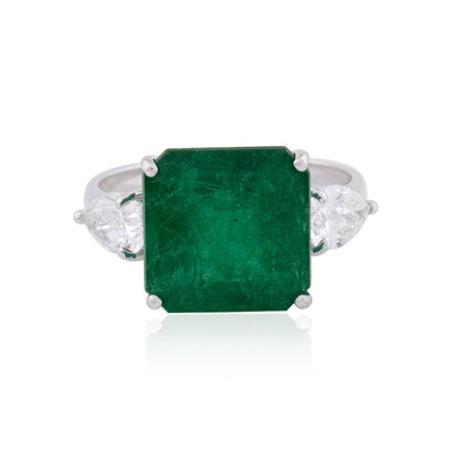 Anillo de compromiso minimalista con esmeralda natural, anillo de bodas exclusivo con esmeralda y diamantes de talla esmeralda, anillo llamativo para ella