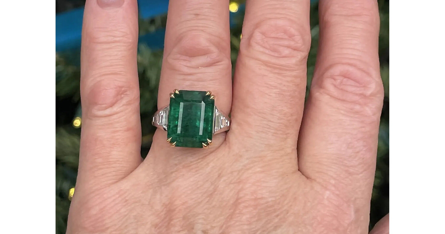 5 Carat Natural Emerald Engagement Ring, Minimalist Emerald and Diamond Statement Ring, Antique Emerald Wedding Ring, Emerald Gold Ring