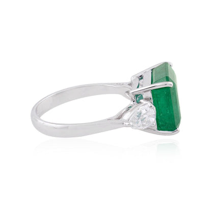 Anillo de compromiso minimalista con esmeralda natural, anillo de bodas exclusivo con esmeralda y diamantes de talla esmeralda, anillo llamativo para ella