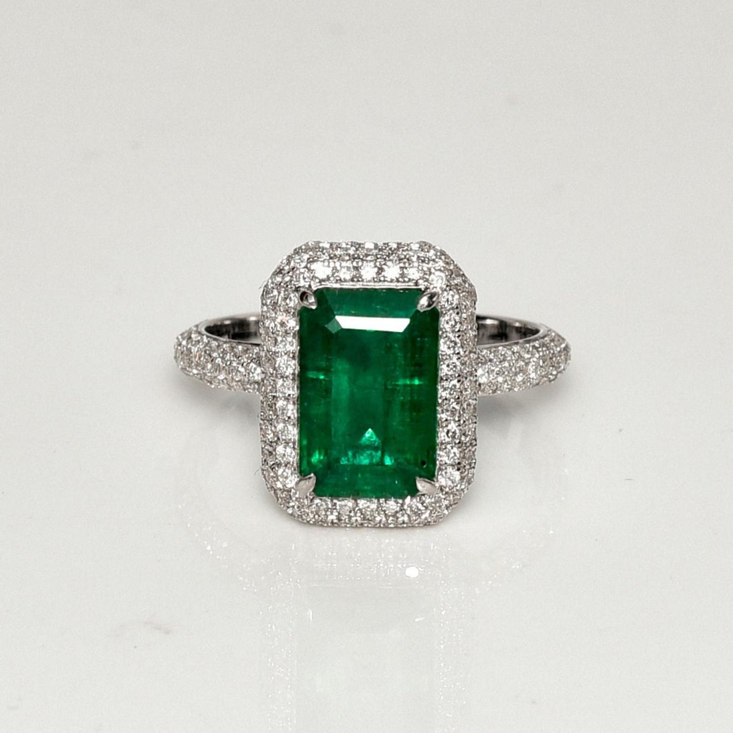 Antique Art Deco 3CT Emerald Engagement Ring, Halo Natural Emerald and Diamond Wedding Ring, Unique Emerald Cocktail Ring