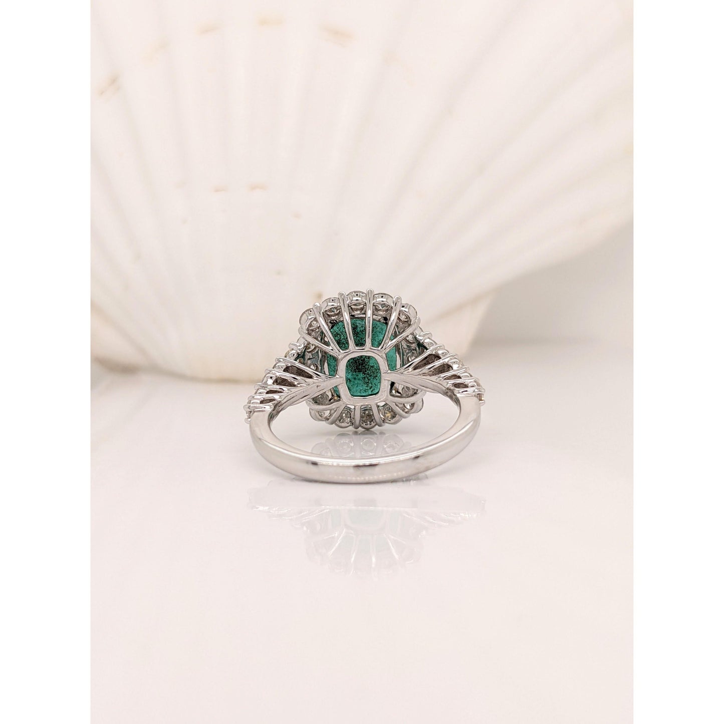 Antique 14K Gold Oval Natural Emerald Engagement Ring, Art Deco Emerald and Diamond Statement Ring, Unique Halo Emerald Wedding Ring